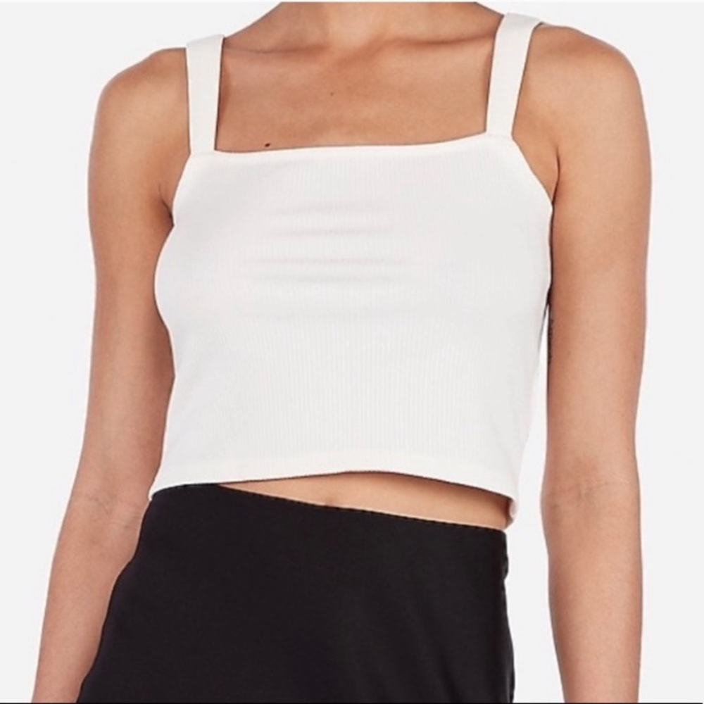 Express x Rocky Barnes Cream Rib Knit Crop Tank